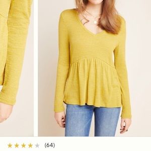 NWT Anthropologie Babydoll Top Mustard Yellow Gold